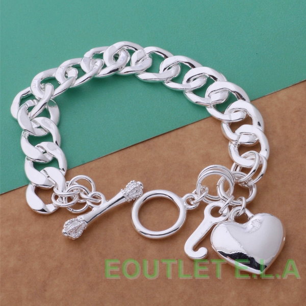 CHUNKY CUBAN LINK KEY TO MY HEART SILVER BRACELET-22cm
